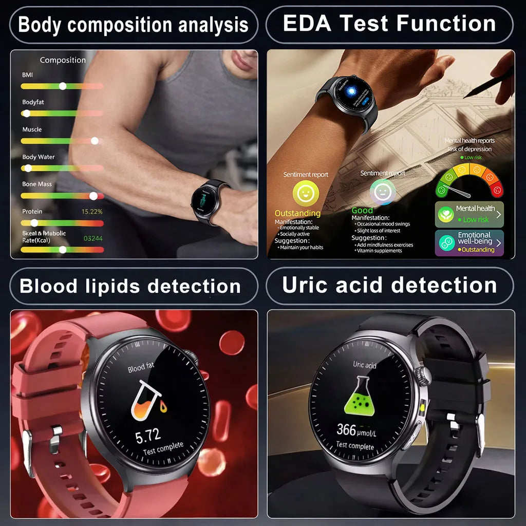 Reloj Inteligente 2026 con Diagnóstico Preciso de ECG, Medición de Grasa Corporal, Oxígeno en Sangre, Presión Arterial, Pantalla HD AMOLED, Llamadas, para Hombres y Mujeres