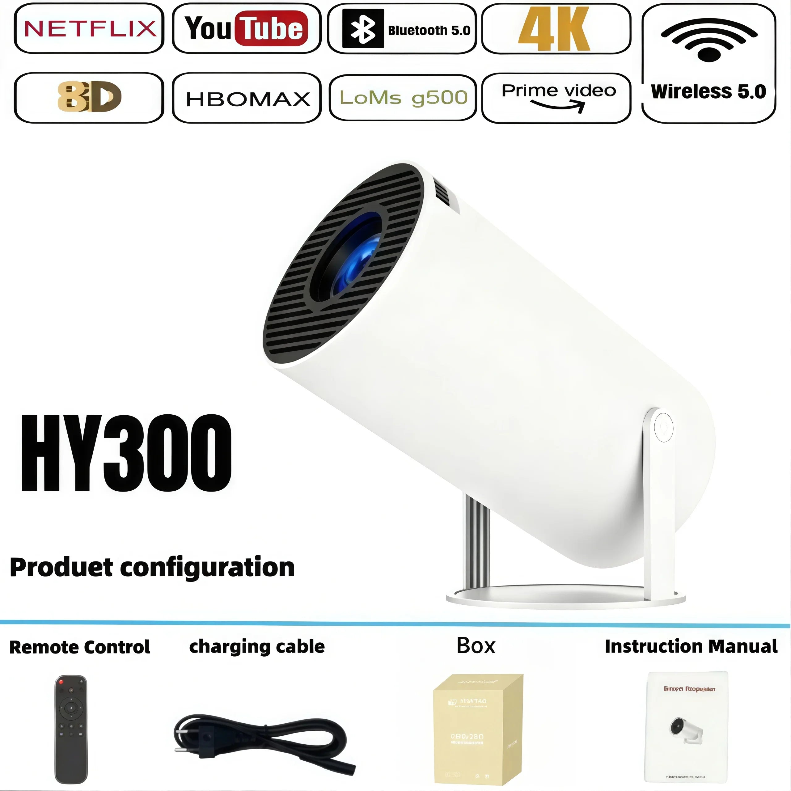 Proyector LED Portátil para Exteriores HY300 2026, 4K, Wifi, 1080P, 1280x720P HD, Cine en Casa, Proyección de Videos, Películas y Videojuegos