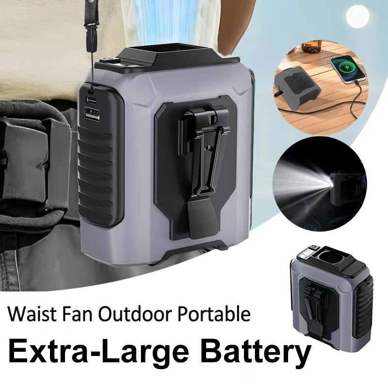 Nuevo Ventilador Portátil de Cintura 2026 con Batería Externa, Iluminación LED, Ventilador de Cuello Colgante, 5 Velocidades, Flujo de Aire Potente, Ventilador de Refrigeración para Trabajo al Aire Libre
