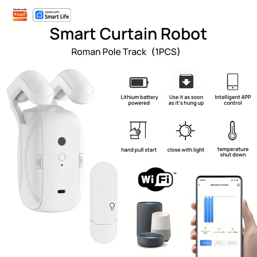 Robot de cortina WiFi inteligente con puerta de enlace Wi-Fi, Control de aplicación remota, arranque manual de apertura automática, Compatible con Alexa, 1/2 Uds.