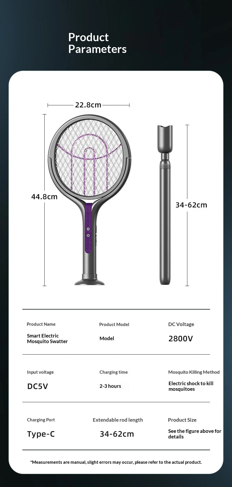 Raqueta Eléctrica Recargable para Matar Insectos con Cabezal Giratorio, Matamoscas y Lámpara Trampa para Mosquitos para Interiores y Exteriores