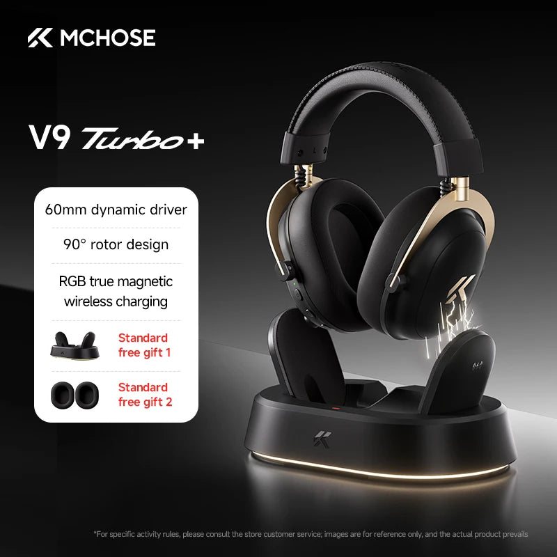 Auriculares Inalámbricos para Juegos MCHOSE V9 Turbo + con Sonido Envolvente 7.1 de 60 mm, Auriculares Profesionales para Esports con Base de Carga RGB