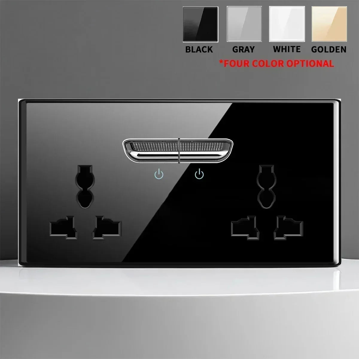 Enchufe de interruptor de vidrio templado estándar francés británico con luz indicadora, reinicio automático, 1, 2, 3, 4 entradas, tomas de Panel de pared, enchufe de 2usb
