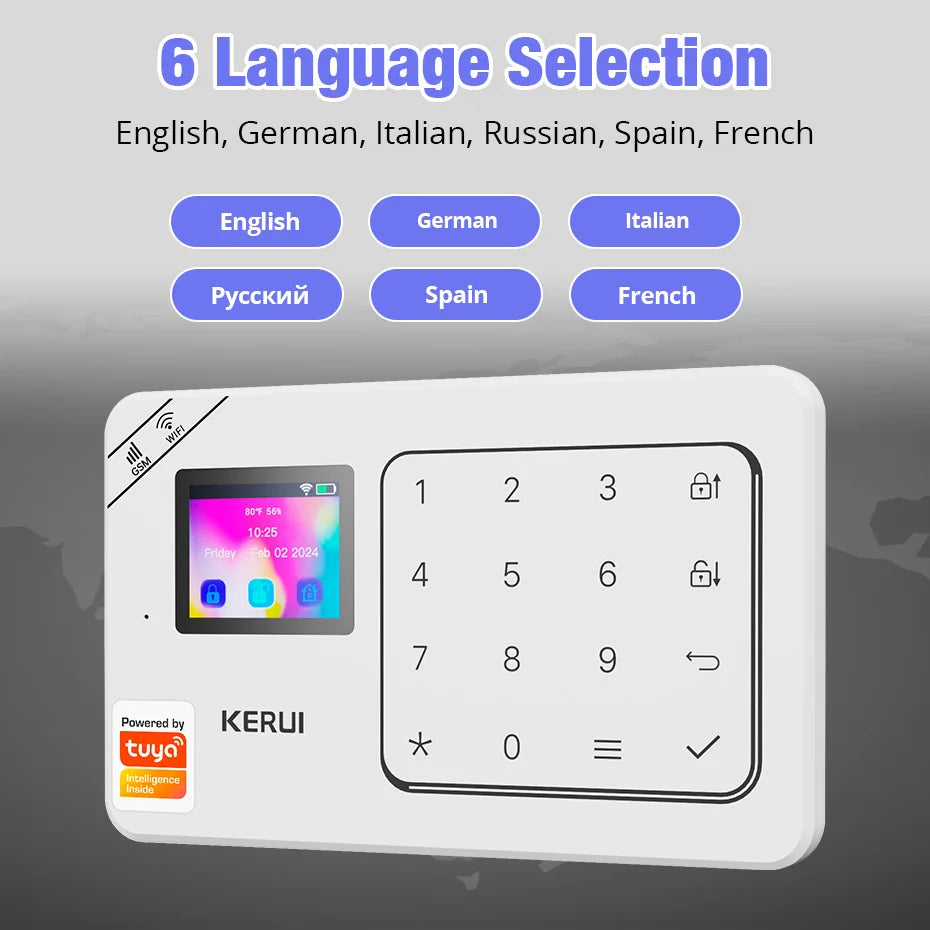 KERUI-Kit de alarma para el hogar, inalámbrico, WiFi, GSM, antirrobo, con pantalla táctil, aplicación Tuya Smart Life, sistema de alarma para protección de seguridad