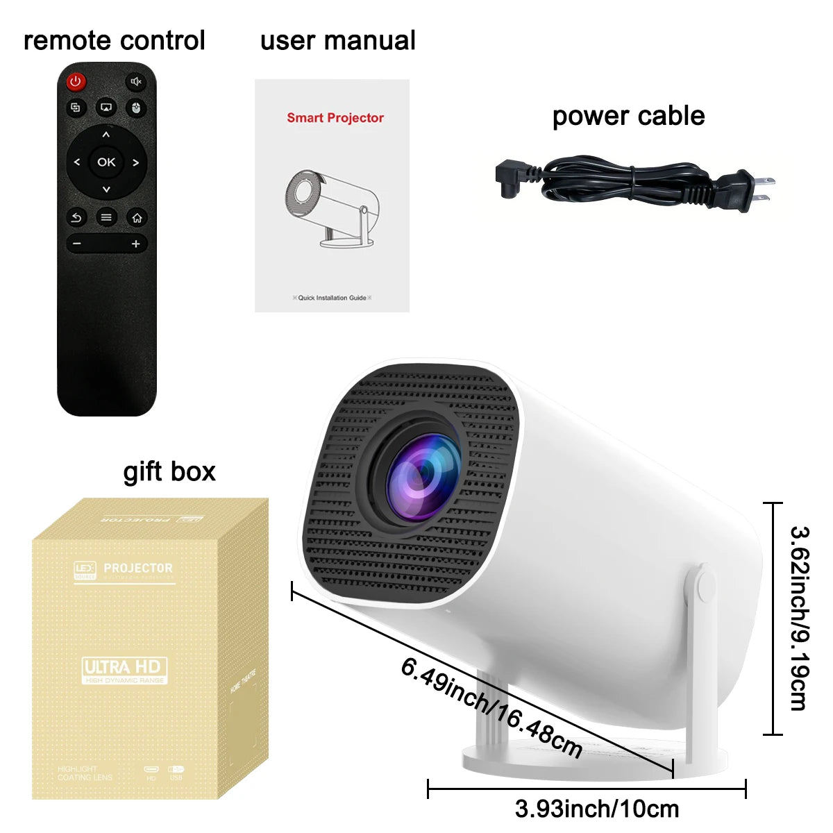 Nuevo proyector portátil con WiFi 6 y inalámbrico 5,0, proyector inteligente nativo 720P compatible con 4K, pantalla ajustable, 180 °   Rotación, B