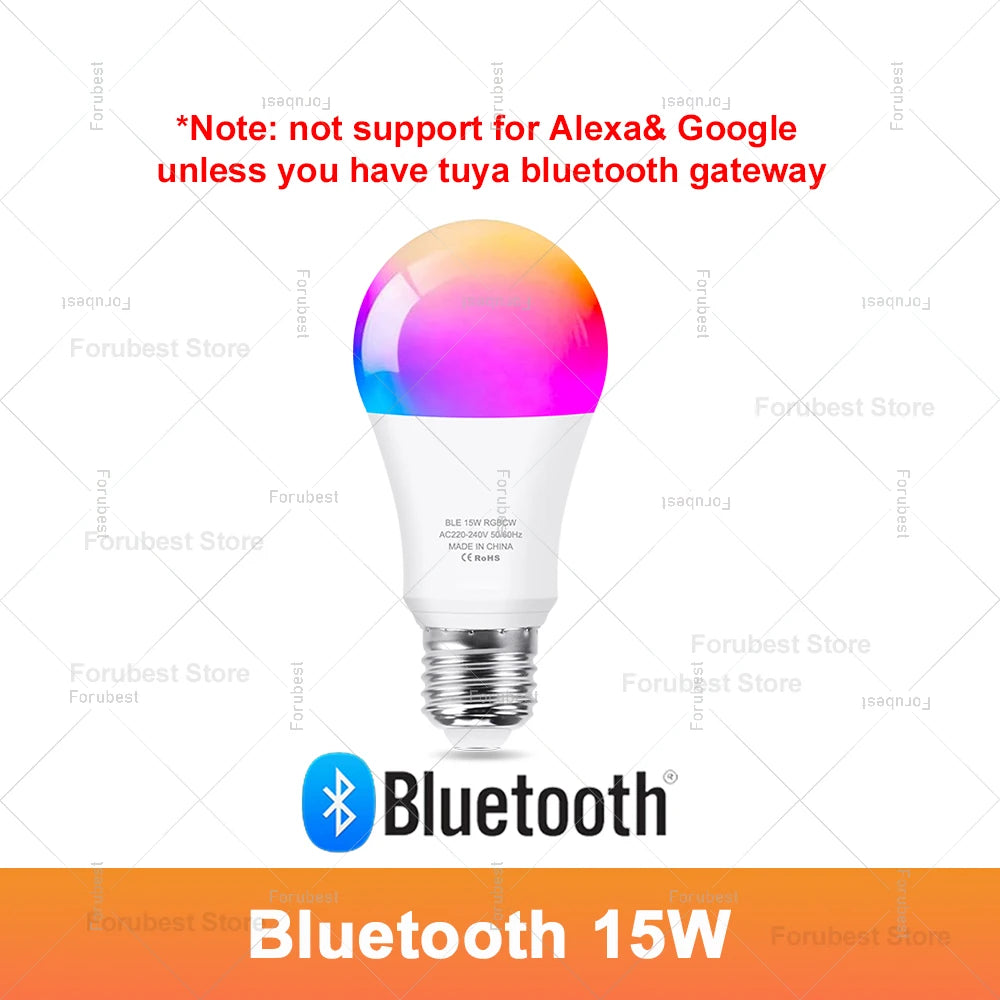 Bombilla LED inteligente Tuya E27 RGB CW 15W 20W WiFi Bluetooth lámpara Led decoración del hogar iluminación 220V 110V para Alexa Amazon Google Voice