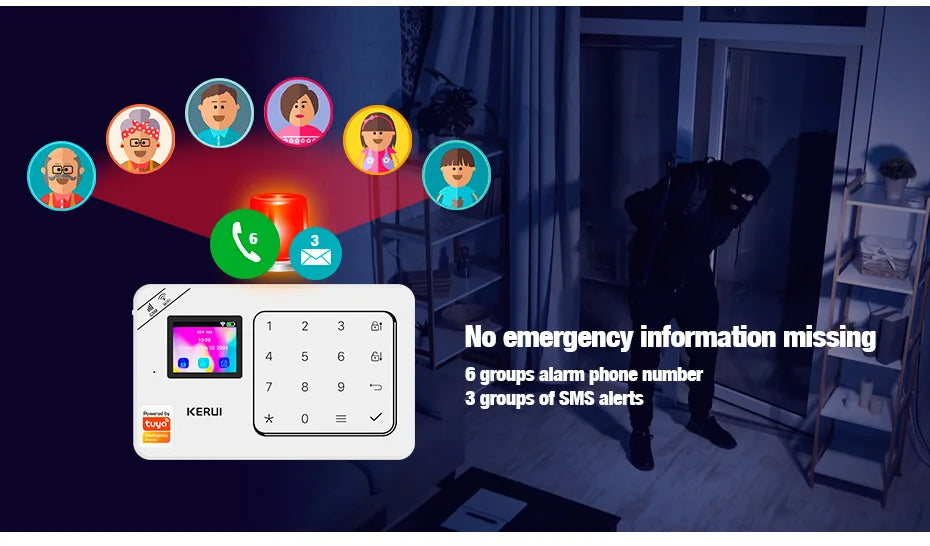 KERUI-Kit de alarma para el hogar, inalámbrico, WiFi, GSM, antirrobo, con pantalla táctil, aplicación Tuya Smart Life, sistema de alarma para protección de seguridad