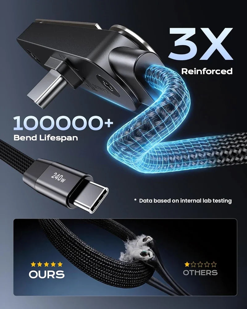 Cable de Carga Rápida de 240W con Soporte Plegable para Teléfono, para iPhone 16 17 Pro Max, Samsung, Mi, Laptop, Cargador PD Tipo-C, Cable de Datos para Juegos