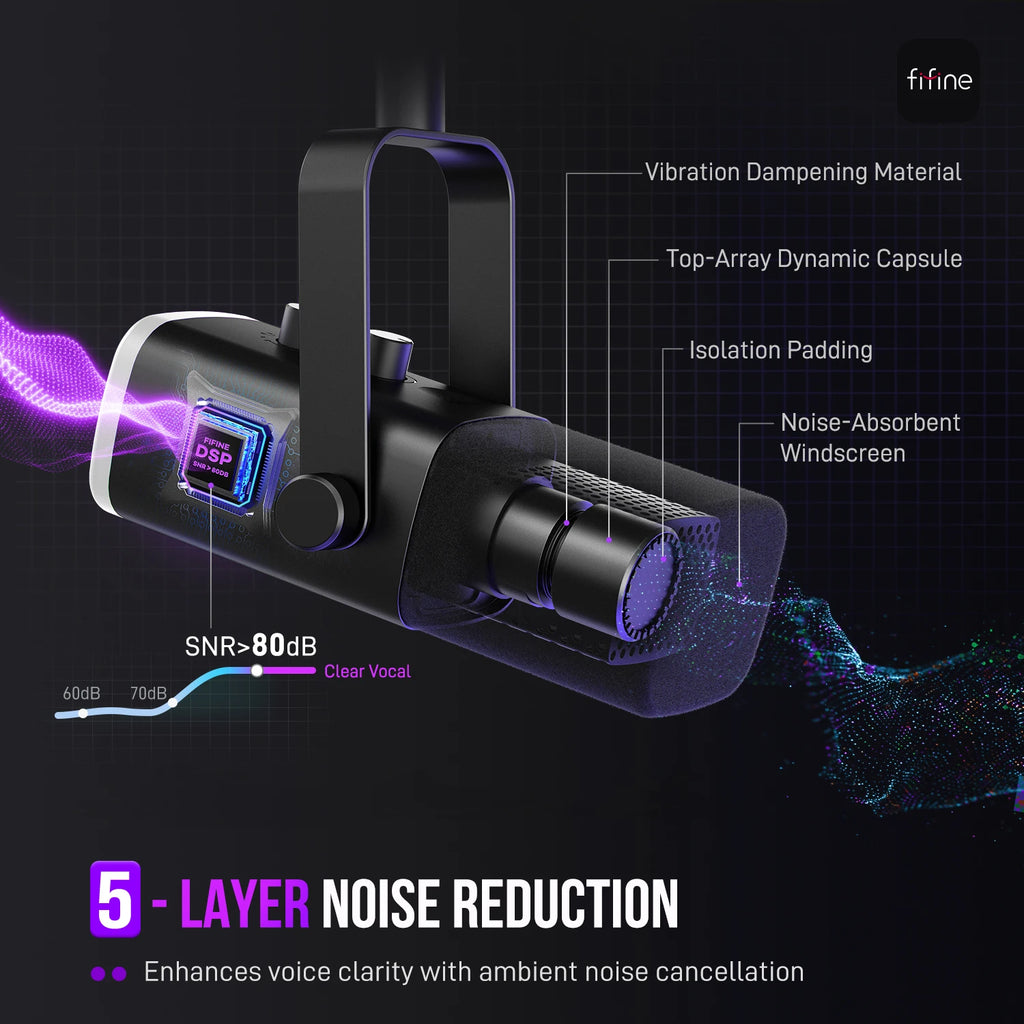 Micrófono dinámico FIFINE USB/XLR con Control RGB/conector para auriculares/mú, micrófono para grabación de juegos de PC Streaming AmpliGame-AM8