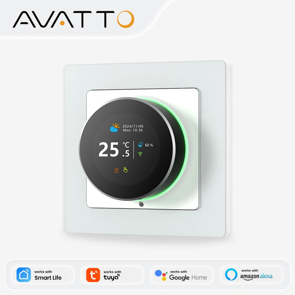 Termostato inteligente AVATTO con WiFi, controlador de temperatura para caldera de agua, gas y calefacción eléctrica, compatible con Tuya, Alexa y Google Home