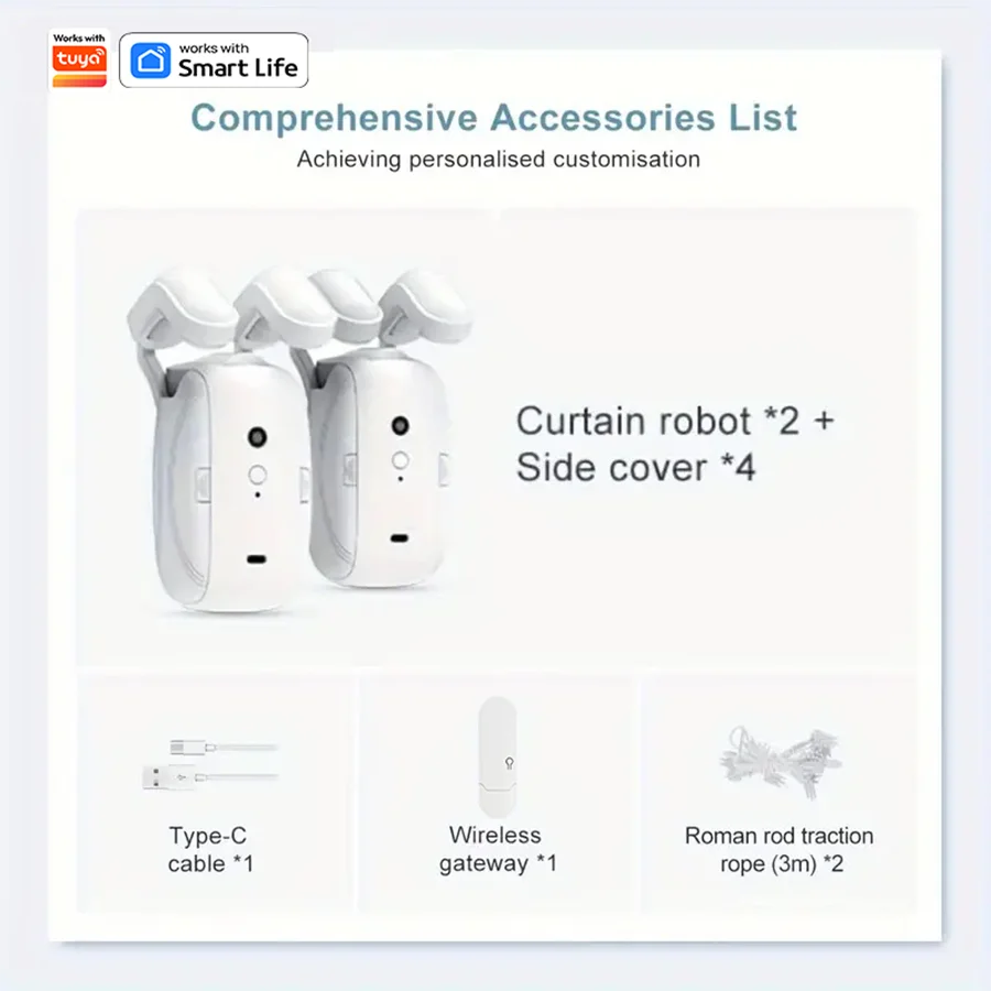 Robot de cortina WiFi inteligente con puerta de enlace Wi-Fi, Control de aplicación remota, arranque manual de apertura automática, Compatible con Alexa, 1/2 Uds.
