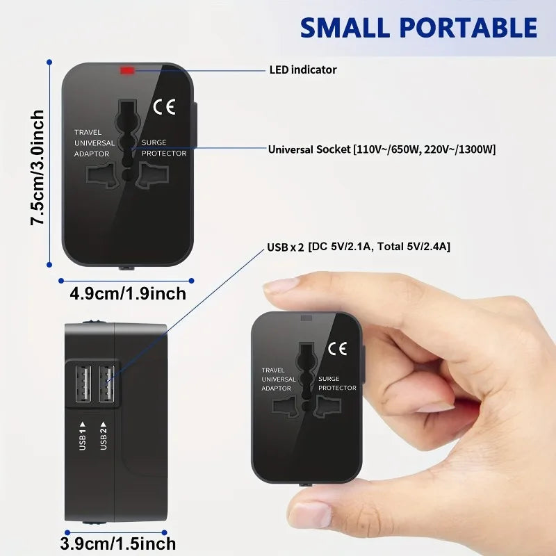 Adaptador de viaje Universal para EE. UU., UE, Reino Unido, AUS, adaptador de cargador, convertidor de salida, adaptador de enchufe con puerto USB Dual