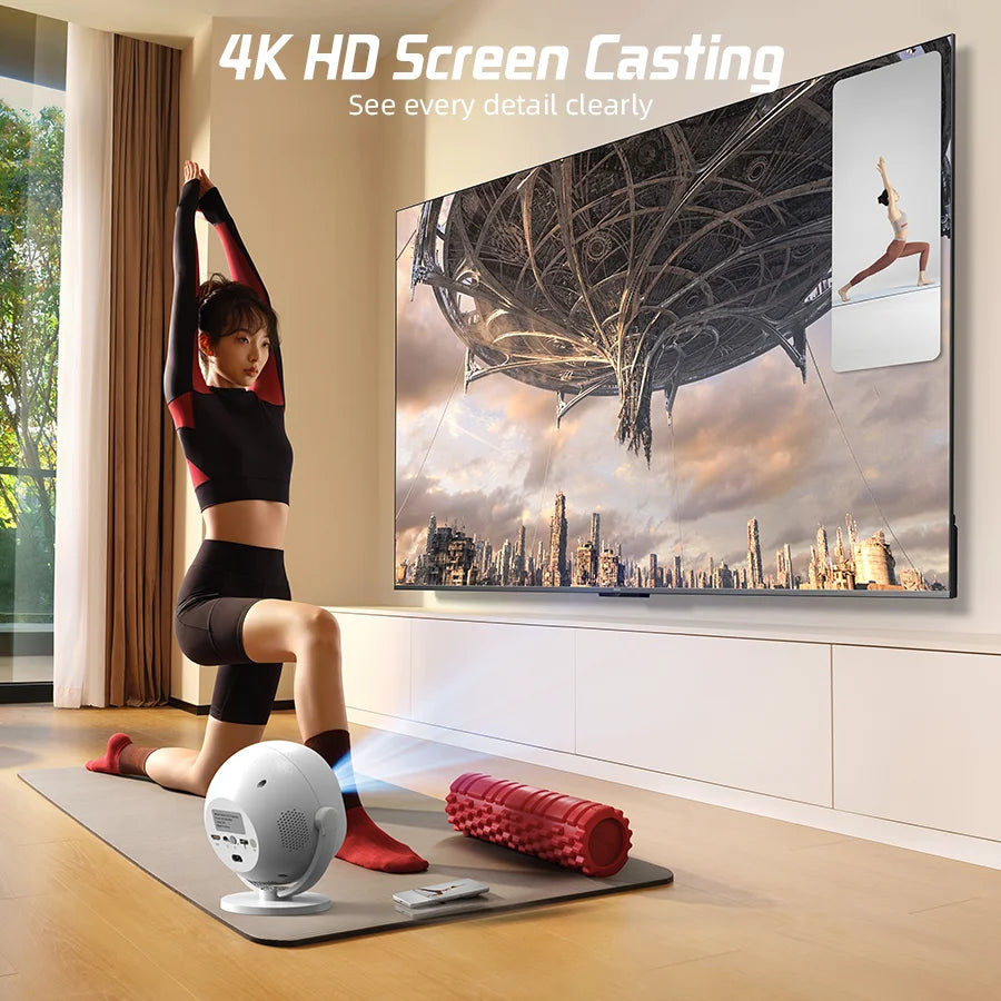 Proyector esférico de cine en casa 4K XBJ, Android WiFi 6 BT 5.0 Auto Keystone 360 °   Proyector de vídeo portátil de rotación para exteriores