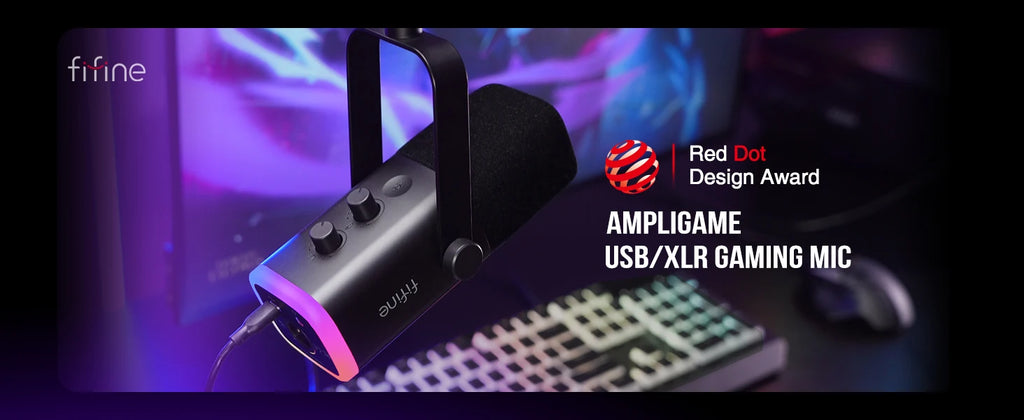Micrófono dinámico FIFINE USB/XLR con Control RGB/conector para auriculares/mú, micrófono para grabación de juegos de PC Streaming AmpliGame-AM8