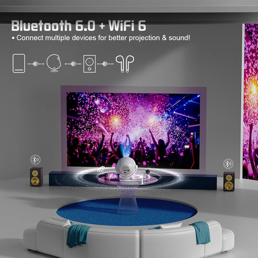 Proyector esférico de cine en casa 4K XBJ, Android WiFi 6 BT 5.0 Auto Keystone 360 °   Proyector de vídeo portátil de rotación para exteriores