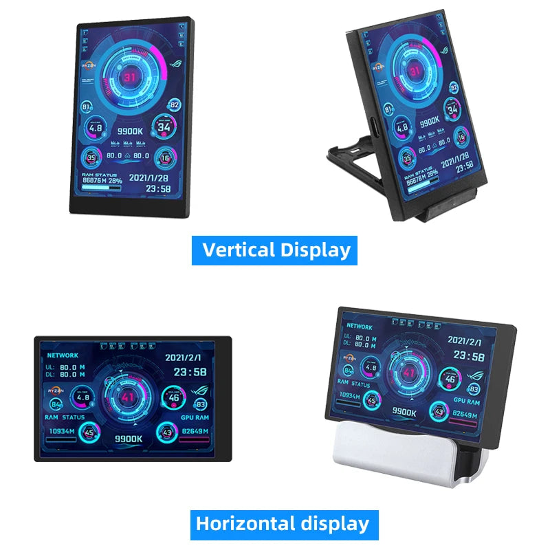 Pantalla secundaria tipo C de 3,5 pulgadas para ordenador CPU RAM GPU HDD Monitor 320*480 IPS LCD ISB pantalla TURZX Software NO AIDA64