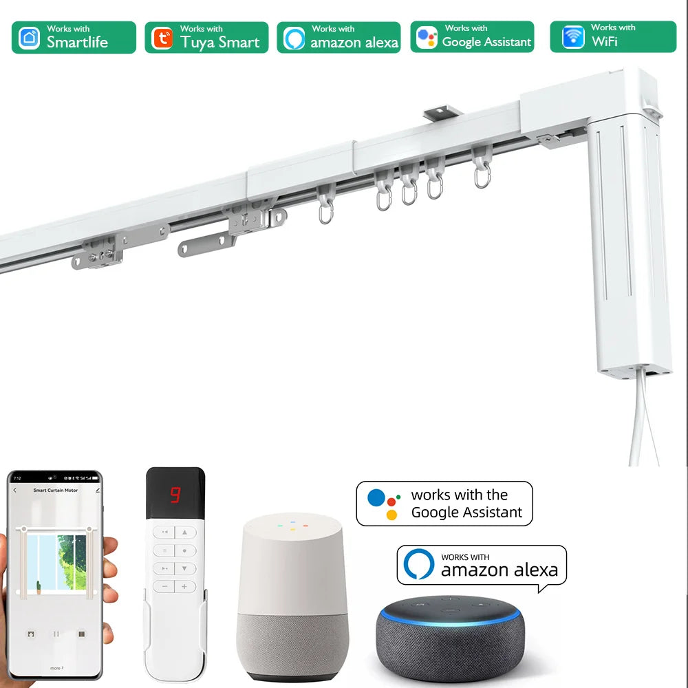 Kit de cortina inteligente Diy automático, sistema con controlador de cortina inteligente Tuya Wifi, Control remoto y pistas de riel eléctrico motorizado Alexa