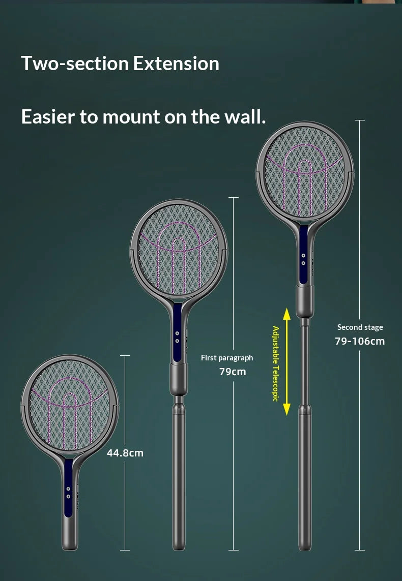 Raqueta Eléctrica Recargable para Matar Insectos con Cabezal Giratorio, Matamoscas y Lámpara Trampa para Mosquitos para Interiores y Exteriores