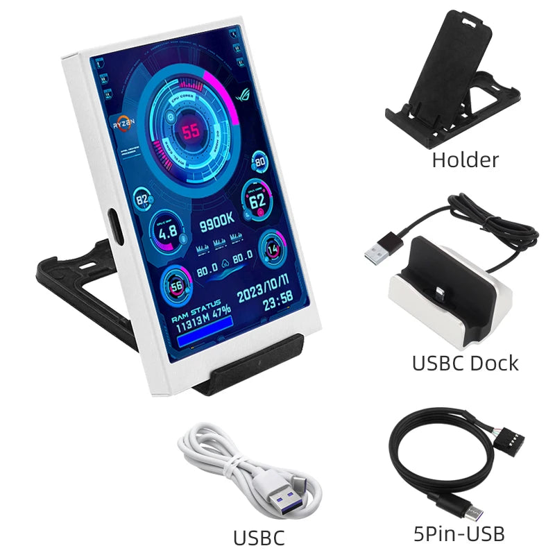 Pantalla secundaria tipo C de 3,5 pulgadas para ordenador CPU RAM GPU HDD Monitor 320*480 IPS LCD ISB pantalla TURZX Software NO AIDA64