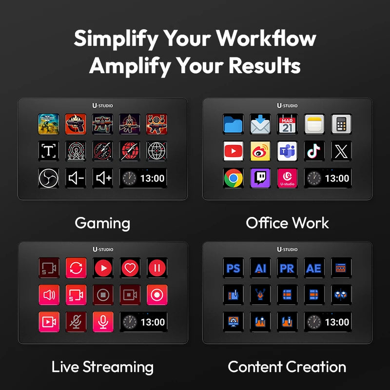 Teclado Ulanzi D200 Stream Deck 13 teclas LCD, todos personalizables para juegos, transmisión en vivo, creación de contenido de oficina, YouTube