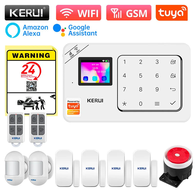 KERUI-Kit de alarma para el hogar, inalámbrico, WiFi, GSM, antirrobo, con pantalla táctil, aplicación Tuya Smart Life, sistema de alarma para protección de seguridad