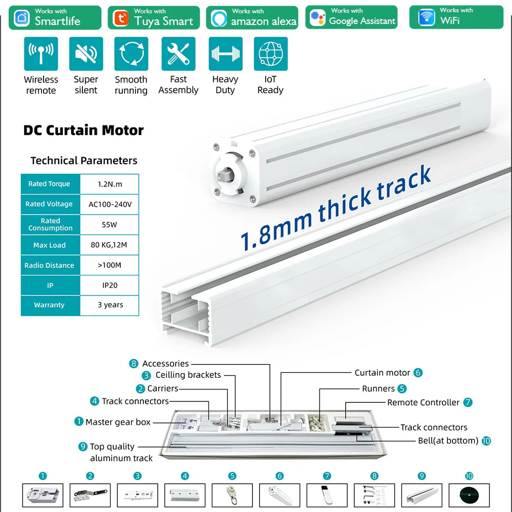 Kit de cortina inteligente Diy automático, sistema con controlador de cortina inteligente Tuya Wifi, Control remoto y pistas de riel eléctrico motorizado Alexa