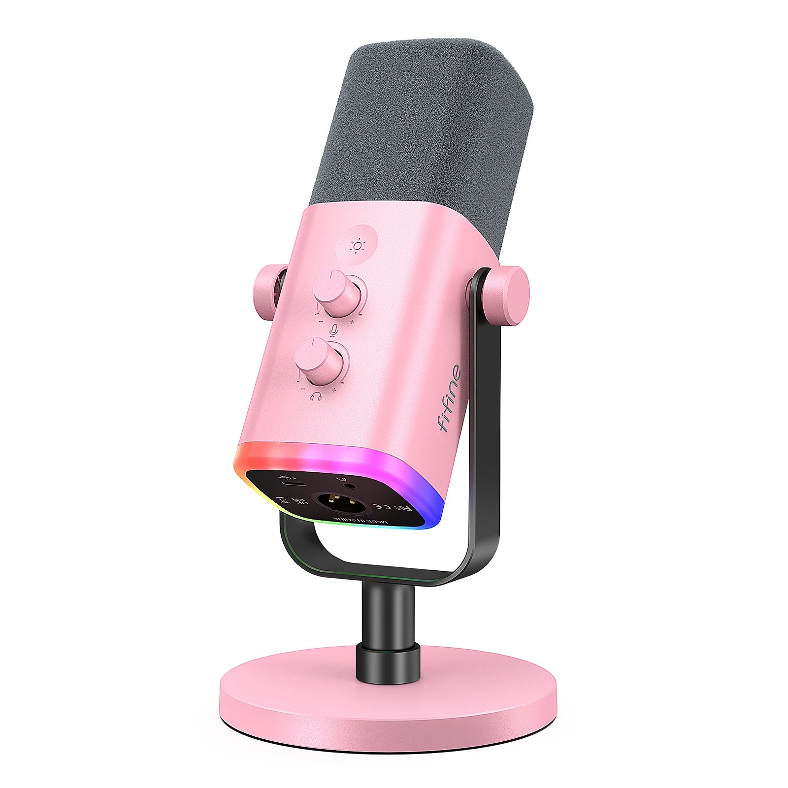 Micrófono dinámico FIFINE USB/XLR con Control RGB/conector para auriculares/mú, micrófono para grabación de juegos de PC Streaming AmpliGame-AM8