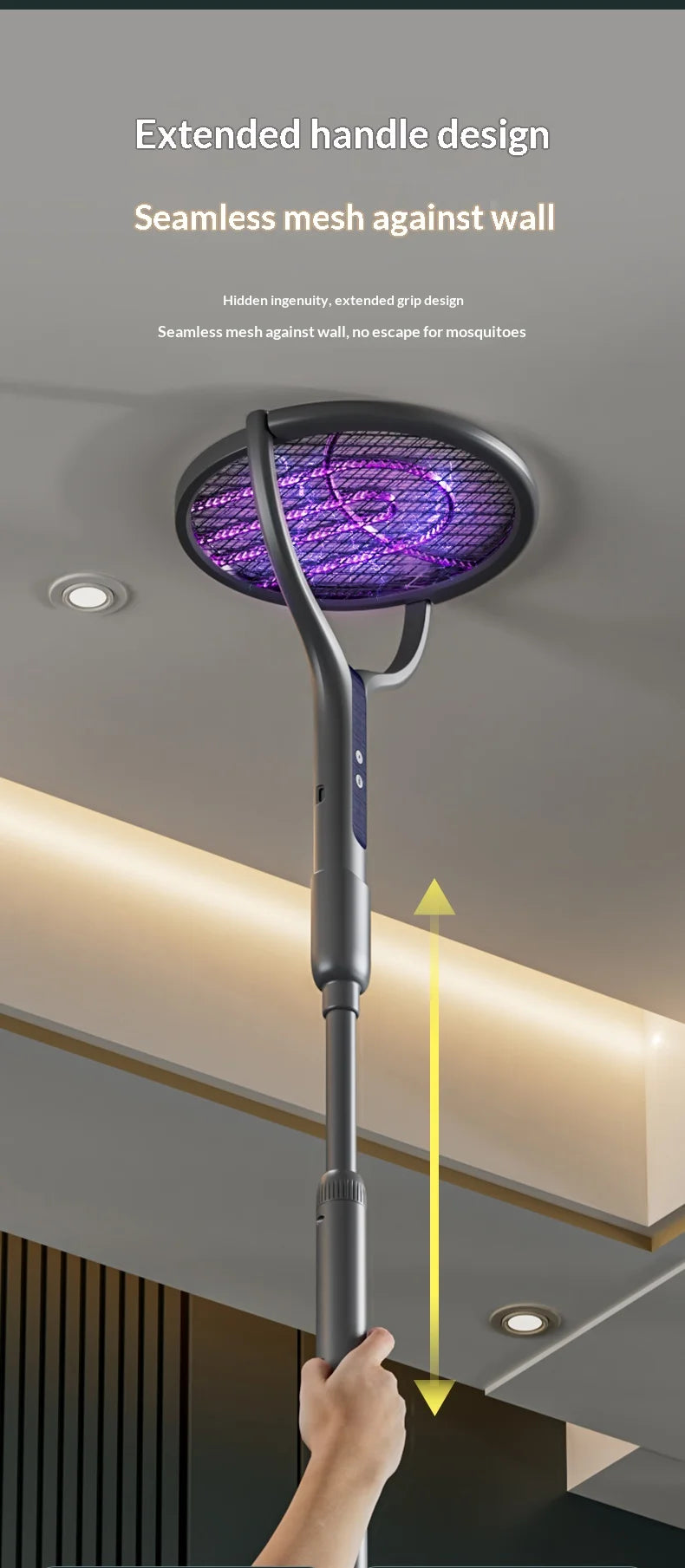 Raqueta Eléctrica Recargable para Matar Insectos con Cabezal Giratorio, Matamoscas y Lámpara Trampa para Mosquitos para Interiores y Exteriores