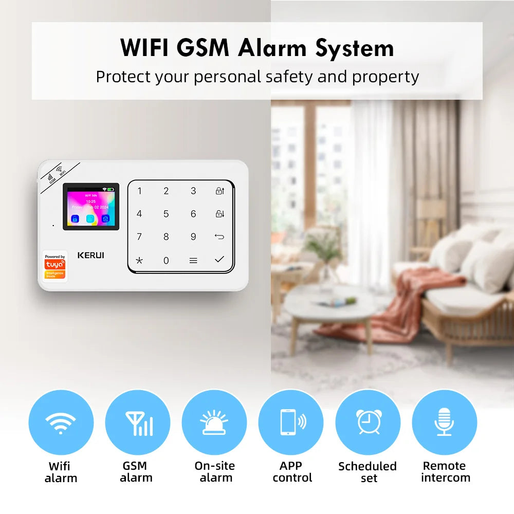 KERUI-Kit de alarma para el hogar, inalámbrico, WiFi, GSM, antirrobo, con pantalla táctil, aplicación Tuya Smart Life, sistema de alarma para protección de seguridad