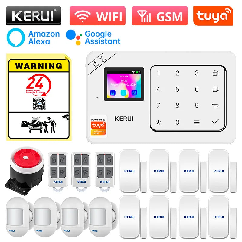 KERUI-Kit de alarma para el hogar, inalámbrico, WiFi, GSM, antirrobo, con pantalla táctil, aplicación Tuya Smart Life, sistema de alarma para protección de seguridad