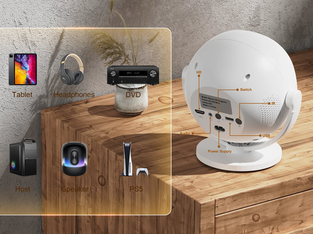 Proyector esférico de cine en casa 4K XBJ, Android WiFi 6 BT 5.0 Auto Keystone 360 °   Proyector de vídeo portátil de rotación para exteriores