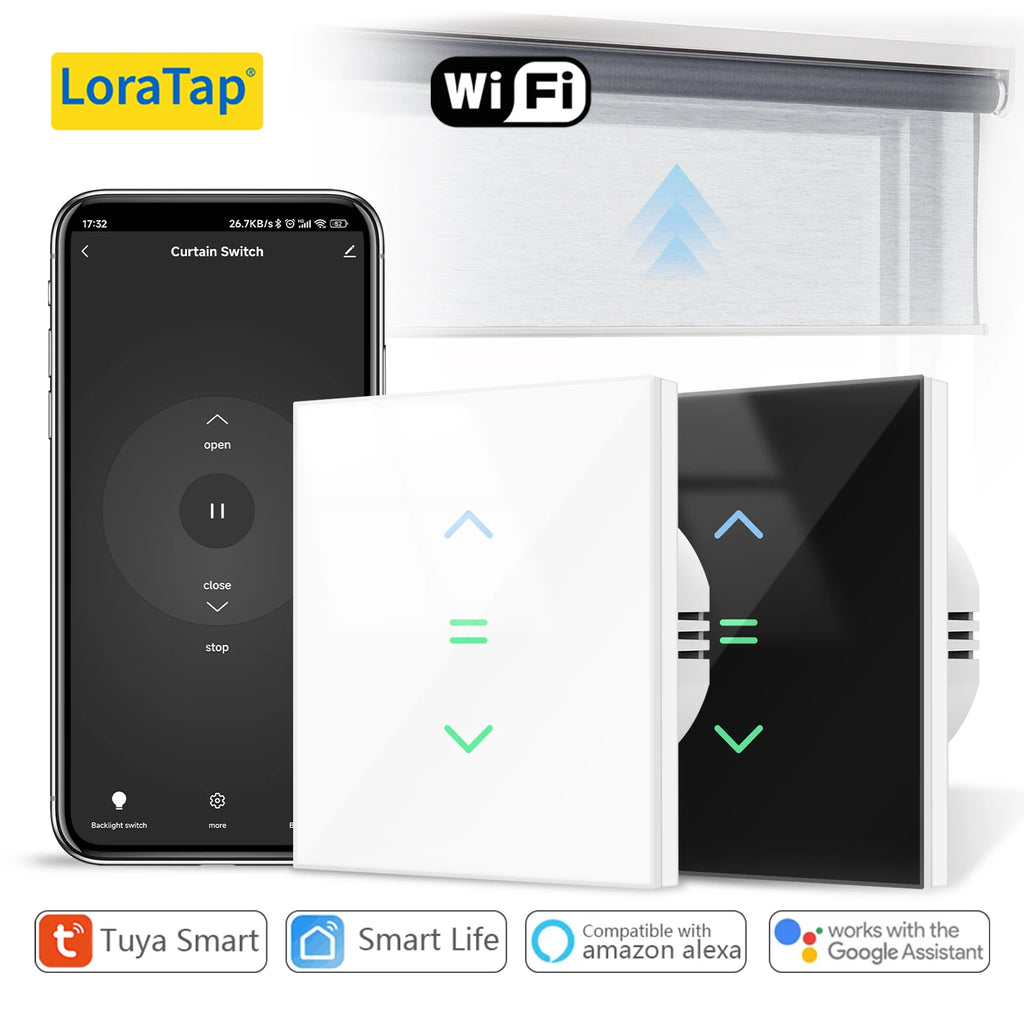 LoraTap-cortinas con WiFi, persiana enrollable, retroiluminación, aplicación remota Tuya Smart Life, Control por Google Home, voz Alexa
