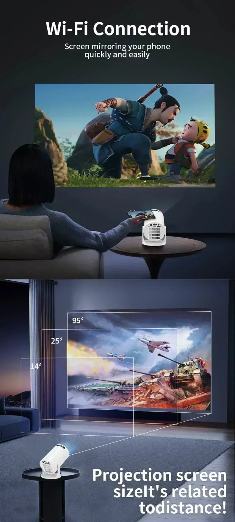 Proyector LED Portátil para Exteriores HY300 2026, 4K, Wifi, 1080P, 1280x720P HD, Cine en Casa, Proyección de Videos, Películas y Videojuegos