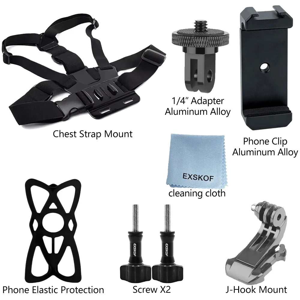 Kit de accesorios para Cámara de Acción todo en uno, correa para la cabeza, soporte para correa para el pecho, ajustable para GoPro Hero Phone Osmo SJCAM AKASO insta360