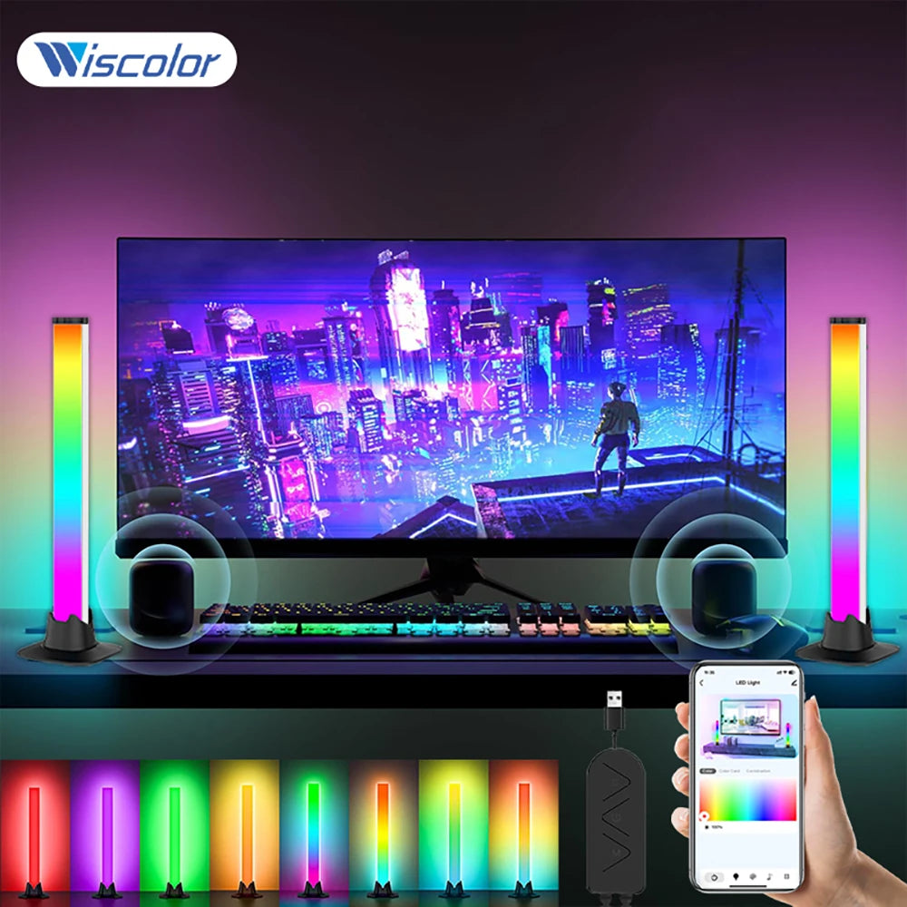 Barra de luz musical RGBIC, luces de ritmo, tira de luz de escritorio, Control por aplicación, lámpara de ambiente USB para videojuegos, dormitorio, retroiluminación de TV