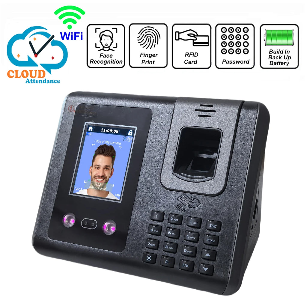 Sistema de asistencia de tiempo facial WiFi basado en la Web en la nube gratuita Fuerza de trabajo para empleados Solución de gestión de reloj de tiempo con huellas dactilares