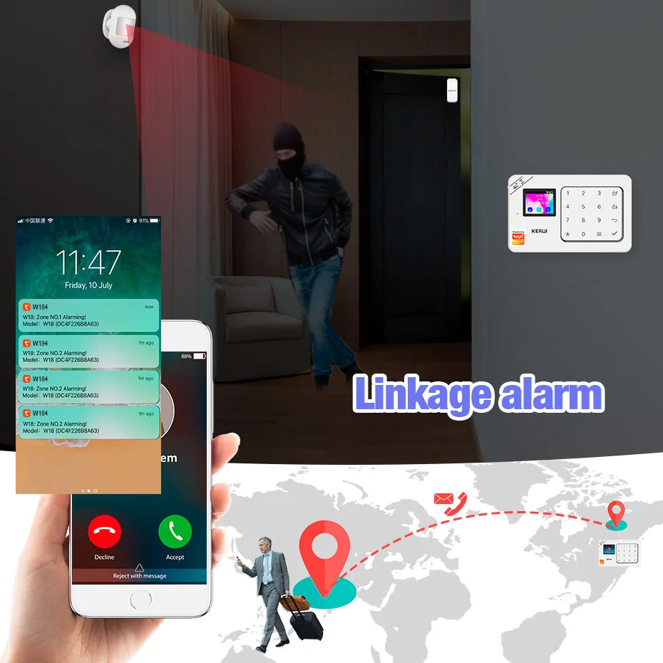 KERUI-Kit de alarma para el hogar, inalámbrico, WiFi, GSM, antirrobo, con pantalla táctil, aplicación Tuya Smart Life, sistema de alarma para protección de seguridad