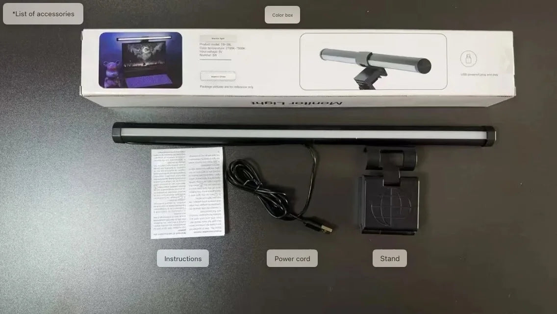 Lámpara de Escritorio USB HOMEFISH de 50cm con Barra de Luz para Monitor, Regulación Continua, Luz de Lectura Colgante para Mesa de Estudio