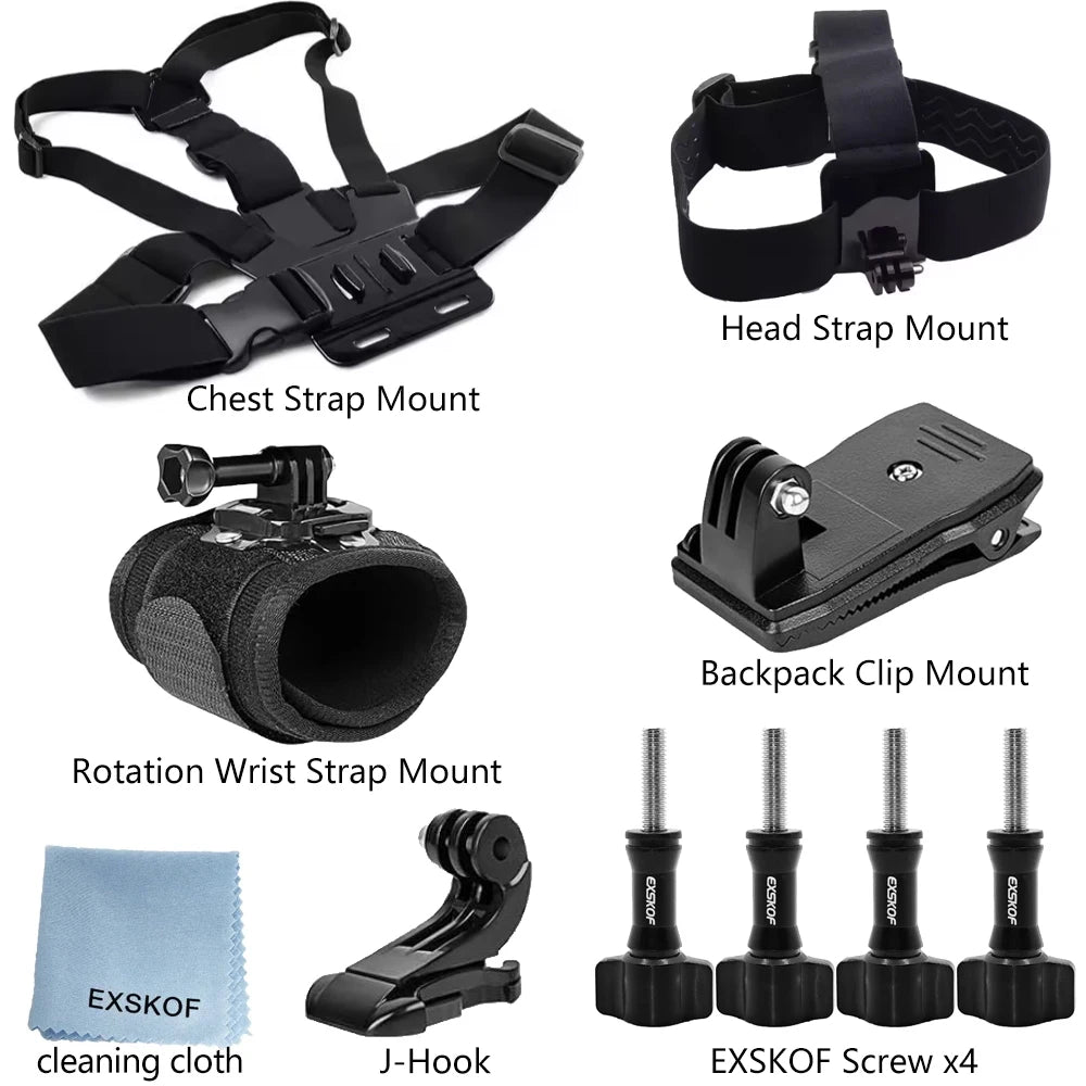 Kit de accesorios para Cámara de Acción todo en uno, correa para la cabeza, soporte para correa para el pecho, ajustable para GoPro Hero Phone Osmo SJCAM AKASO insta360