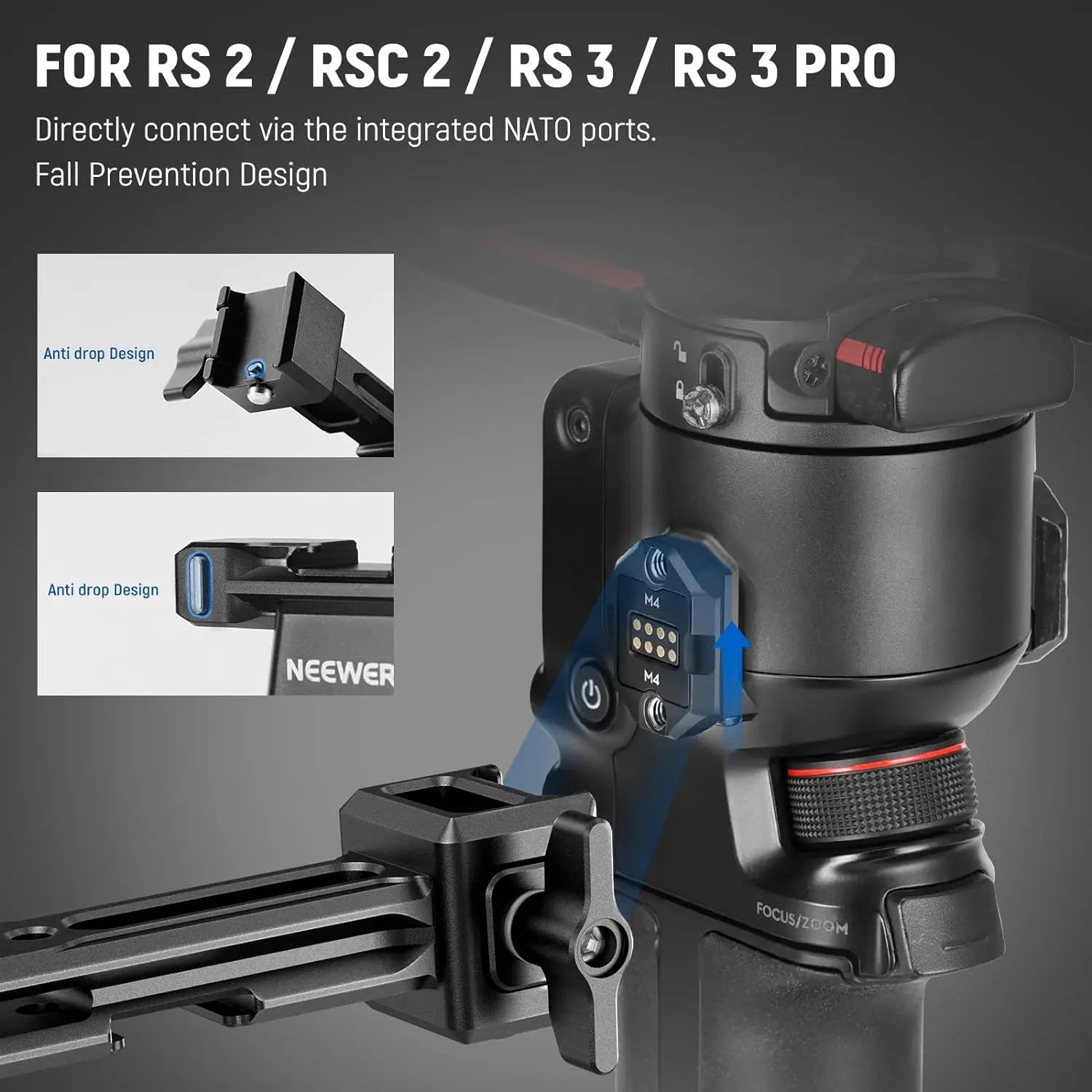 NEEWER-empuñadura doble con abrazaderas NATO de liberación rápida, 2 Mini rieles NATO para DJI RS4 RS4 Pro RS3 RS3 Pro RS2 RSC2 Ronin S SC Gimba