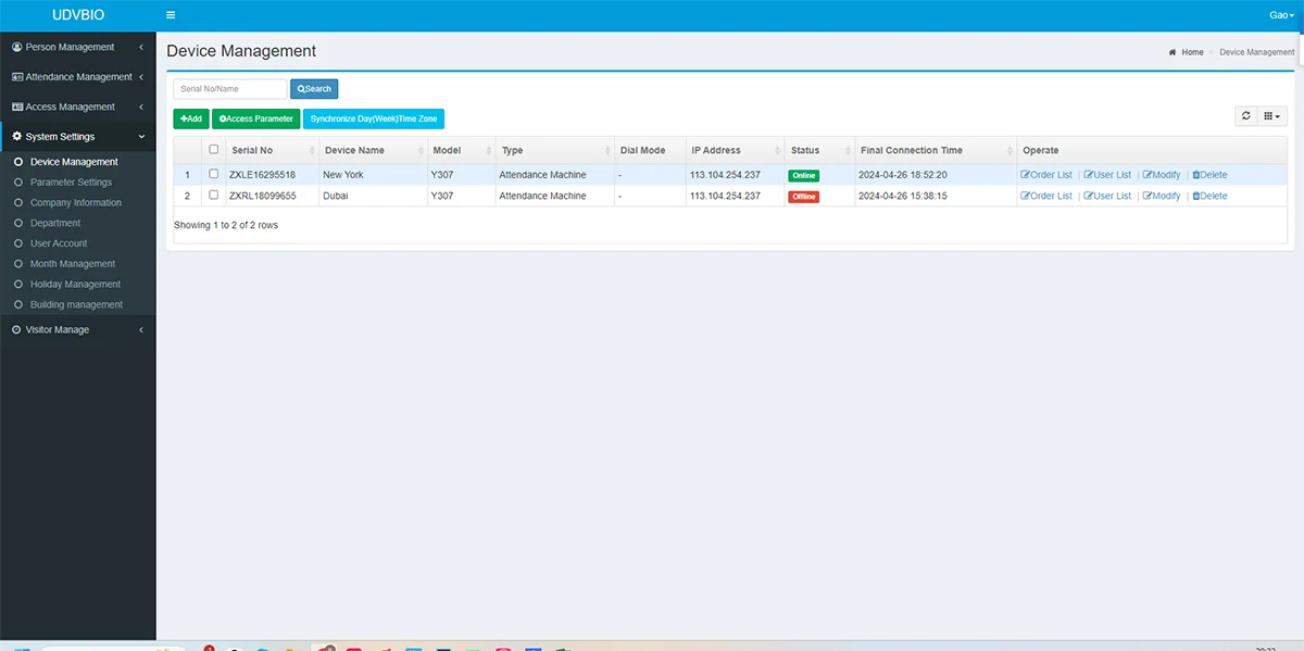 Sistema de asistencia de tiempo facial WiFi basado en la Web en la nube gratuita Fuerza de trabajo para empleados Solución de gestión de reloj de tiempo con huellas dactilares