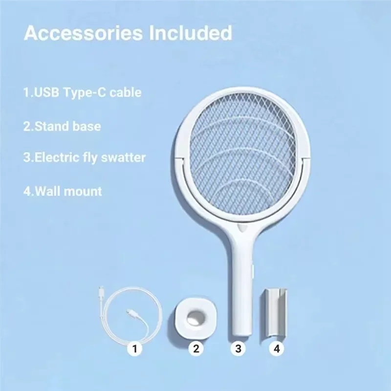 Matamoscas 5 en 1 de carga rápida de seguridad con aislamiento ABGH, lámpara antimosquitos eléctrica ajustable con raqueta ABS