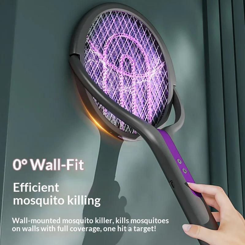 Raqueta Eléctrica Recargable para Matar Insectos con Cabezal Giratorio, Matamoscas y Lámpara Trampa para Mosquitos para Interiores y Exteriores