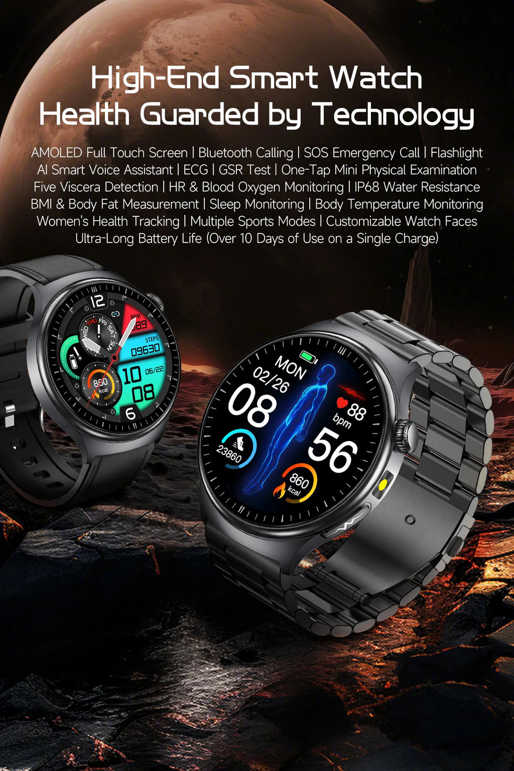 Reloj Inteligente 2026 con Diagnóstico Preciso de ECG, Medición de Grasa Corporal, Oxígeno en Sangre, Presión Arterial, Pantalla HD AMOLED, Llamadas, para Hombres y Mujeres