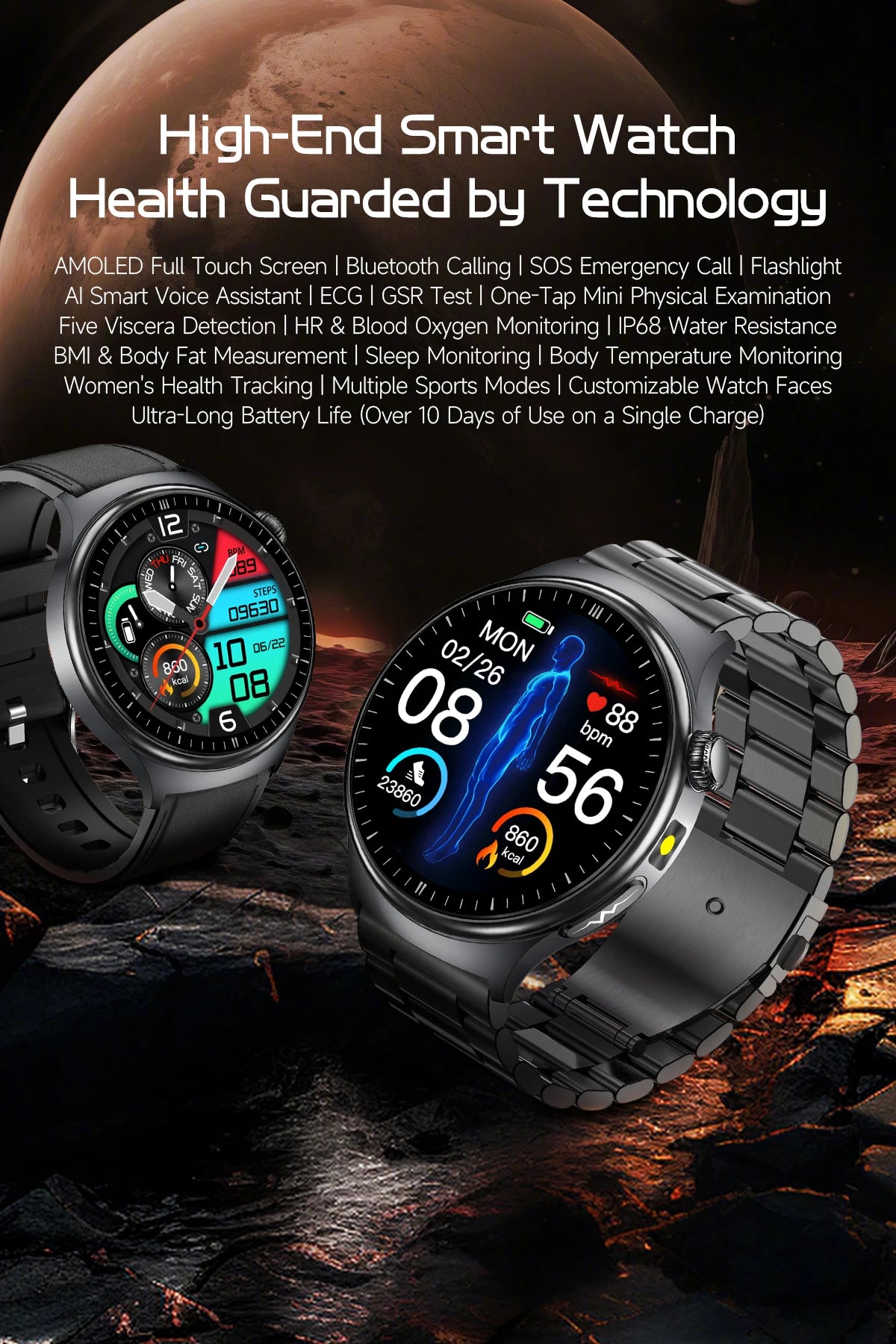 Reloj Inteligente 2026 con Diagnóstico Preciso de ECG, Medición de Grasa Corporal, Oxígeno en Sangre, Presión Arterial, Pantalla HD AMOLED, Llamadas, para Hombres y Mujeres