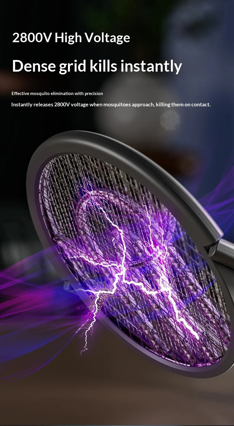 Raqueta Eléctrica Recargable para Matar Insectos con Cabezal Giratorio, Matamoscas y Lámpara Trampa para Mosquitos para Interiores y Exteriores
