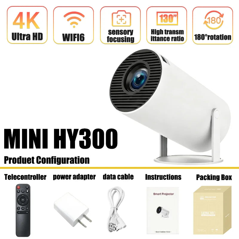 Proyector LED Portátil para Exteriores HY300 2026, 4K, Wifi, 1080P, 1280x720P HD, Cine en Casa, Proyección de Videos, Películas y Videojuegos