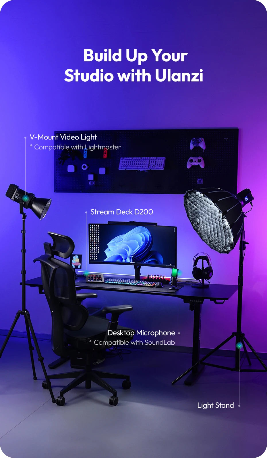 Consola de producción Ulanzi D200 y controlador de estudio para juegos/oficina/grabación de vida/creación de construcciones Youtube Tiktok
