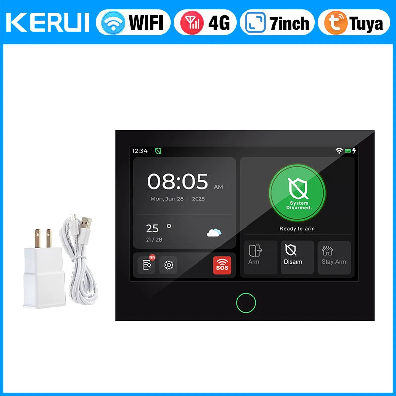 Alarma Doméstica KERUI 4G/WiFi GSM con Panel Táctil IPS de 7 Pulgadas, Compatible con el Sistema de Alarma Inalámbrica Tuya