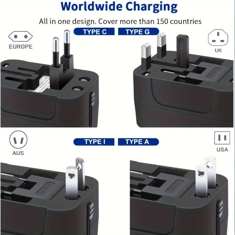Adaptador de viaje Universal para EE. UU., UE, Reino Unido, AUS, adaptador de cargador, convertidor de salida, adaptador de enchufe con puerto USB Dual
